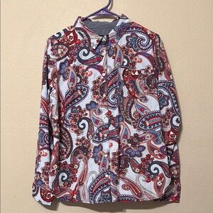 Tommy Hilfiger Paisley Print Shirt - Red, Blue, and White Size L